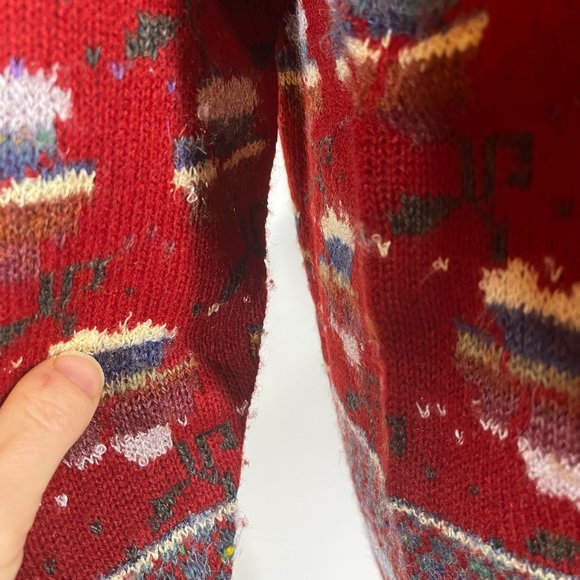 Vintage Answers by Riddles Size M Red Pullover Sweater Patterned Acrylic - Picture 6 of 10